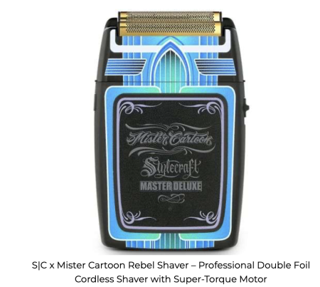 StyleCraft Rebel MASTER CARTOON Shaver with Super Torque Motor & Gold Titanium Foil Head -  SC809M